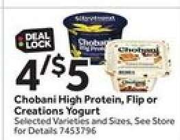 Chobani High Protein, Flip or Creations Yogurt