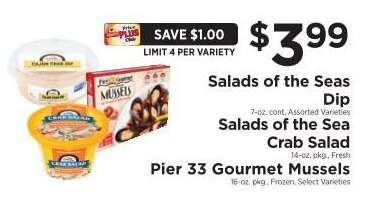 Salads of the Seas Dip, Salads of the Sea Crab Salad, Pier 33 Gourmet Mussels