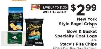 New York Style Bagel Crisps, Bowl & Basket Specialty Goat Logs, Stacy's Pita Chips