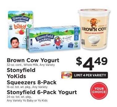 Brown Cow Yogurt / Stonyfield YoKids Squeezers 8-Pack / Stonyfield 6-Pack Yogurt