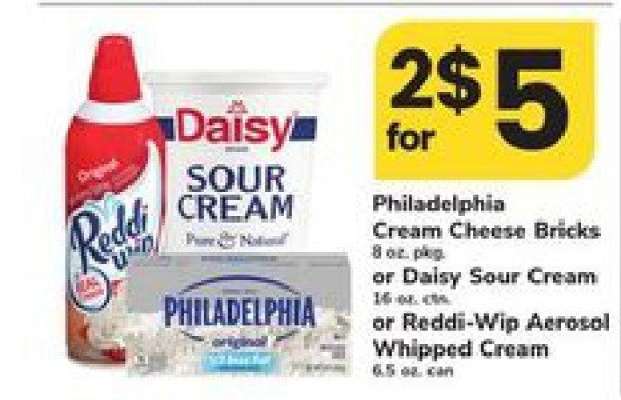 Philadelphia Cream Cheese Bricks or Daisy Sour Cream or Reddi-Wip Aerosol Whipped Cream