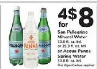 San Pellegrino Mineral Water or Acqua Panna Spring Water