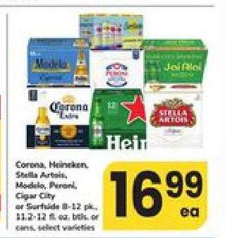 Corona, Heineken, Stella Artois, Modelo, Peroni, Cigar City or Sam Adams