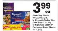 Glad Cling Plastic Wrap or Reynolds Turkey Size Oven Bags or Signature SELECT Parchment Paper Sheets