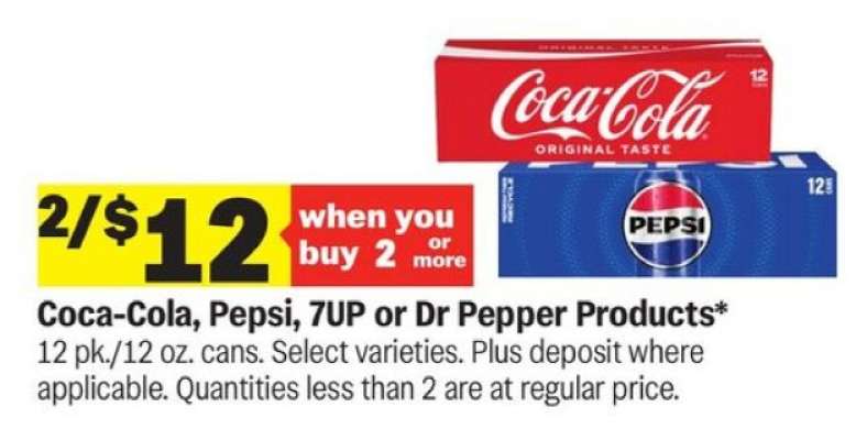 Coca-Cola, Pepsi, 7UP or Dr Pepper Products*