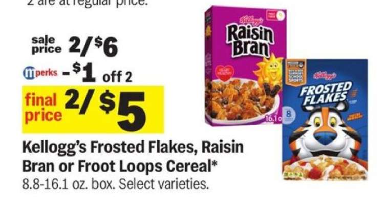 Kellogg’s Frosted Flakes, Raisin Bran or Froot Loops Cereal