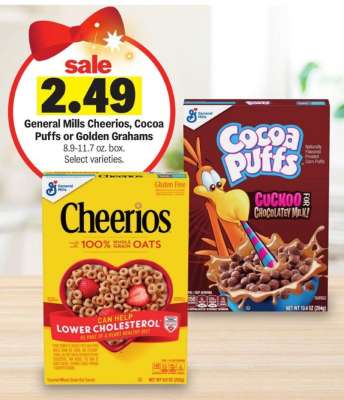General Mills Cheerios, Cocoa Puffs or Golden Grahams