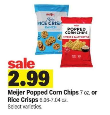 Meijer Popped Corn Chips or Rice Crisps