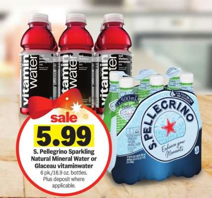S. Pellegrino Sparkling Natural Mineral Water or Glaceau vitaminwater