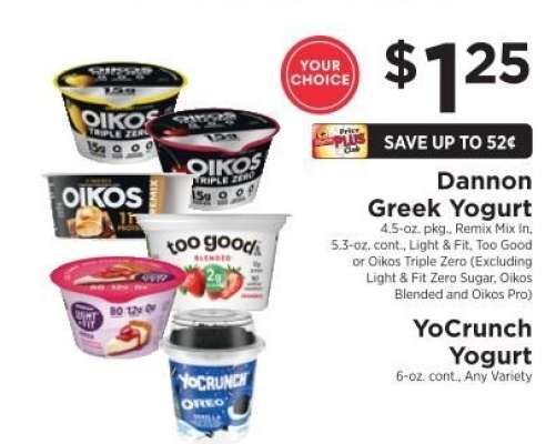 Dannon Greek Yogurt or YoCrunch Yogurt