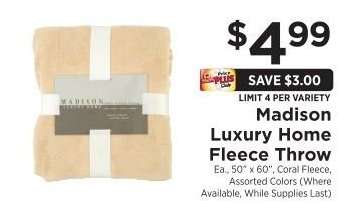Madison Luxury Home Fleece Throw