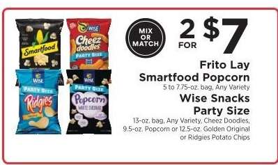 Frito Lay Smartfood Popcorn & Wise Snacks Party Size