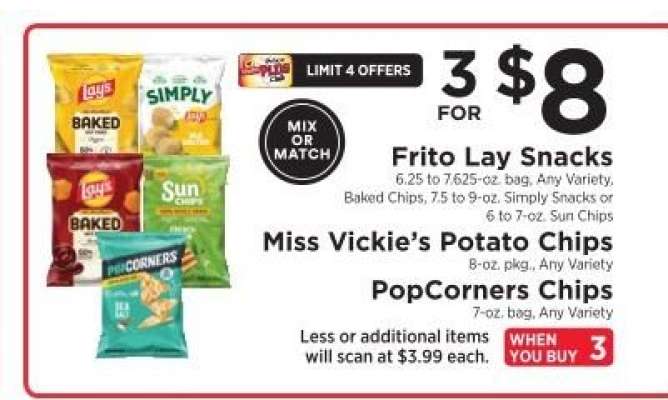 Frito Lay Snacks, Miss Vickie's Potato Chips, PopCorners Chips