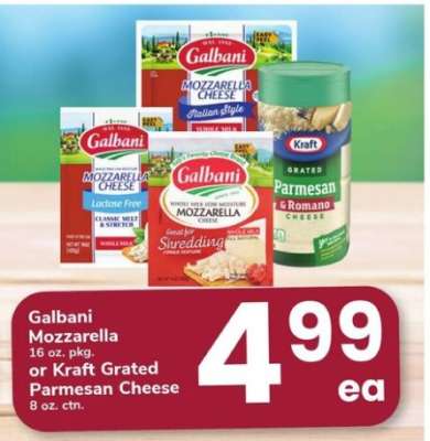 Galbani Mozzarella or Kraft Grated Parmesan Cheese