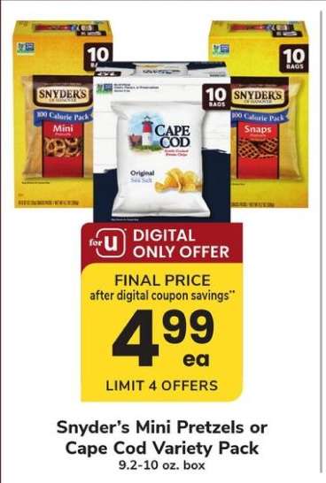 Snyder's Mini Pretzels or Cape Cod Variety Pack