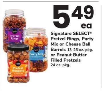 Signature SELECT Pretzel Rings, Party Mix or Cheese Ball Barrels