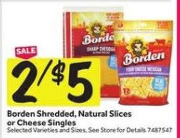 Borden Shredded, Natural Slices or Cheese Singles