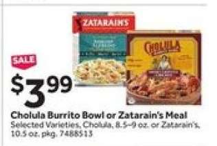 Cholula Burrito Bowl or Zatarain's Meal