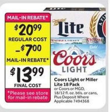 Coors Light or Miller Lite 18 Pack
