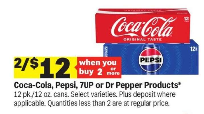 Coca-Cola, Pepsi, 7UP or Dr Pepper Products*