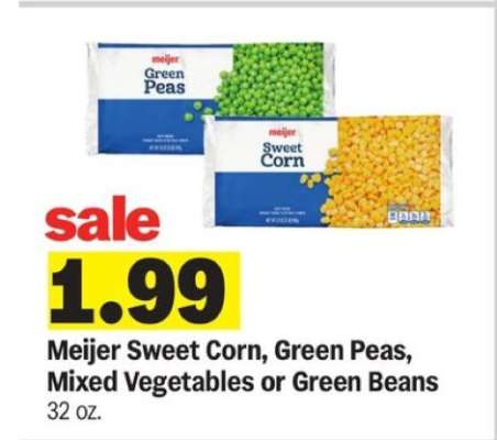 Meijer Sweet Corn, Green Peas, Mixed Vegetables or Green Beans