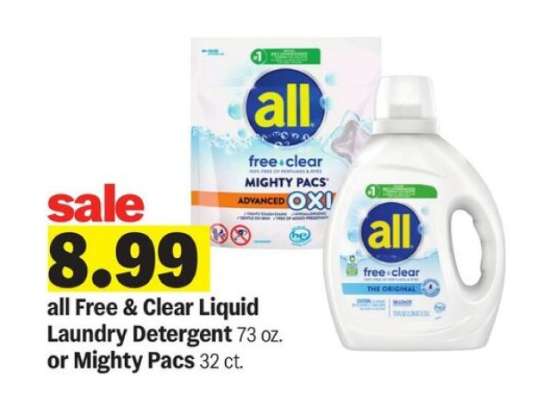 all Free & Clear Liquid Laundry Detergent or Mighty Pacs