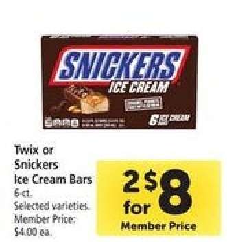 Twix or Snickers Ice Cream Bars