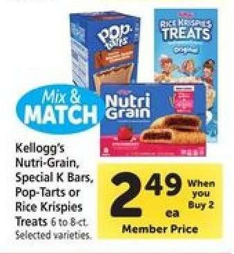 Kellogg's Nutri-Grain, Special K Bars, Pop-Tarts or Rice Krispies Treats