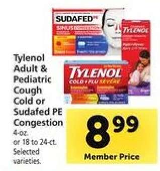 Tylenol Adult & Pediatric Cough Cold or Sudafed PE Congestion