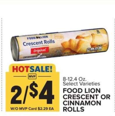 FOOD LION CRESCENT OR CINNAMON ROLLS