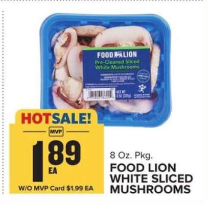 Food Lion White Sliced Mushrooms