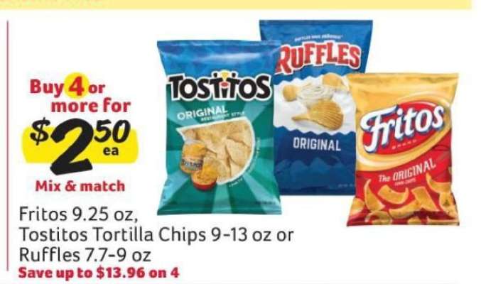 Fritos, Tostitos Tortilla Chips, Ruffles