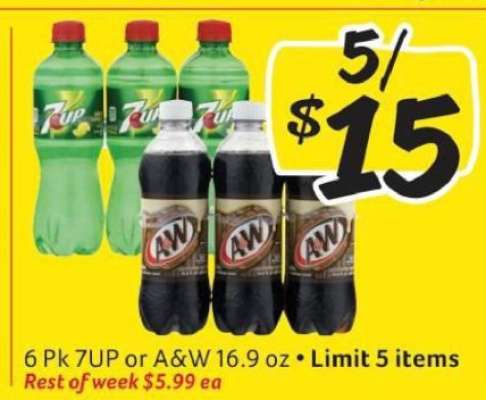 6 Pk 7UP or A&W 16.9 oz