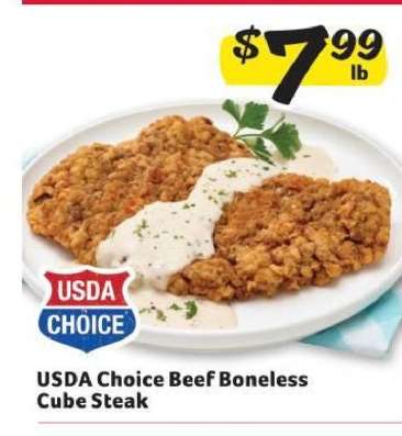 USDA Choice Beef Boneless Cube Steak