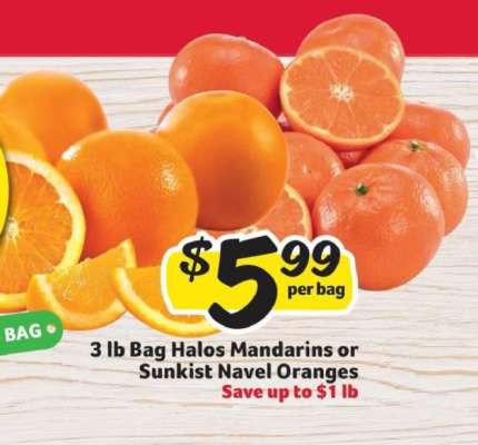 3 lb Bag Halos Mandarins or Sunkist Navel Oranges
