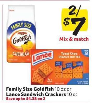 Family Size Goldfish or Lance Sandwich Crackers