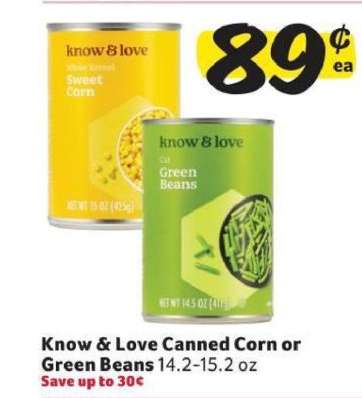 Know & Love Canned Corn or Green Beans
