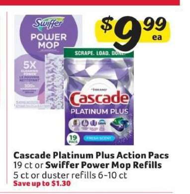 Cascade Platinum Plus Action Pacs or Swiffer Power Mop Refills