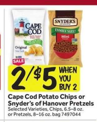 Cape Cod Potato Chips or Snyder's of Hanover Pretzels