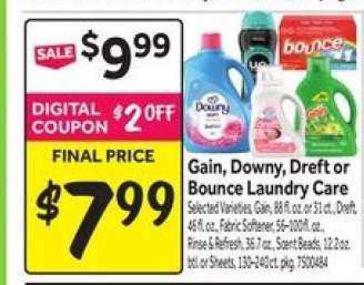 Gain, Downy, Dreft or Bounce Laundry Care