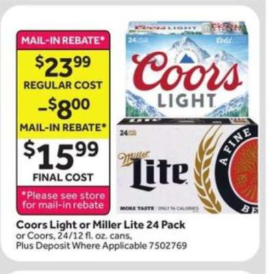 Coors Light or Miller Lite 24 Pack
