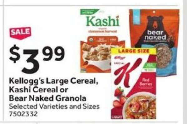 Kellogg's Large Cereal, Kashi Cereal or Bear Naked Granola