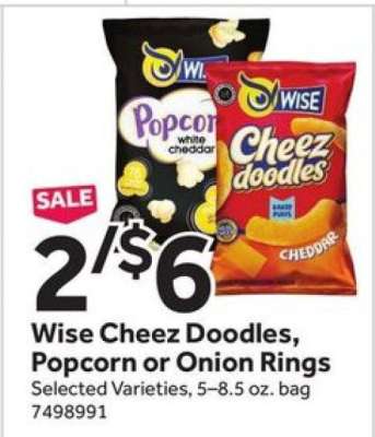 Wise Cheez Doodles, Popcorn or Onion Rings
