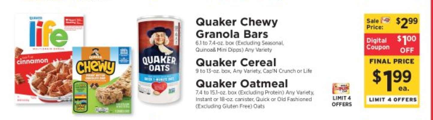 Quaker Chewy Granola Bars, Quaker Cereal, Quaker Oatmeal