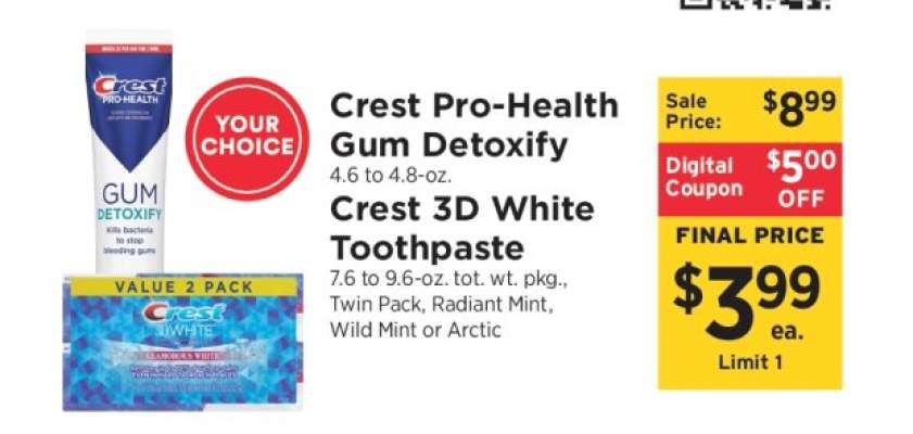 Crest Pro-Health Gum Detoxify or Crest 3D White Toothpaste
