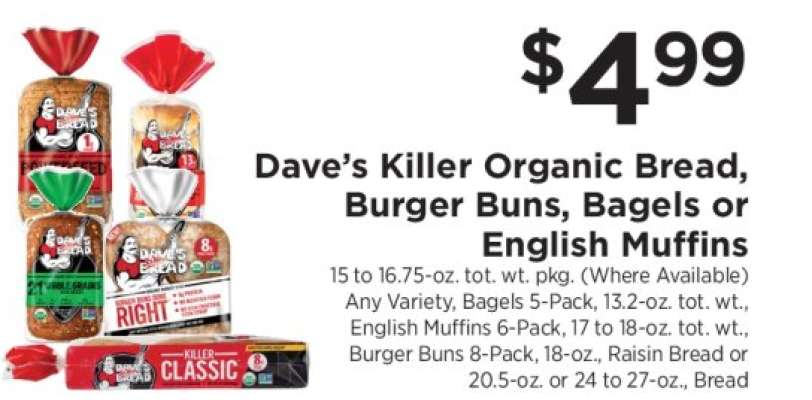 Dave’s Killer Organic Bread, Burger Buns, Bagels or English Muffins
