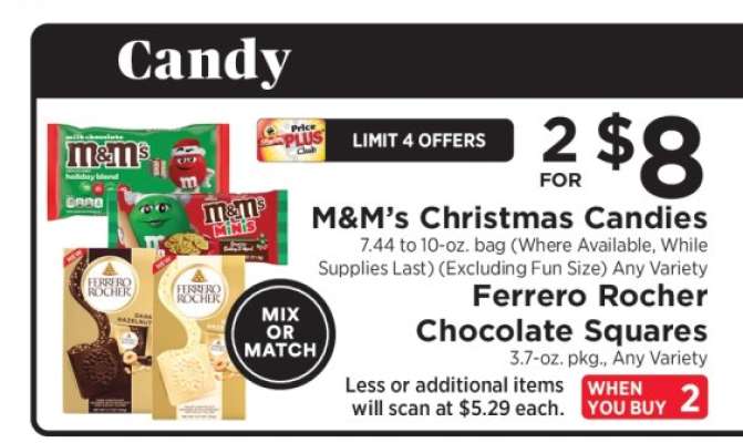 M&M’s Christmas Candies & Ferrero Rocher Chocolate Squares