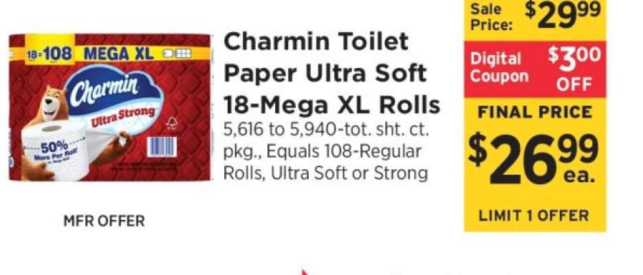 Charmin Toilet Paper Ultra Soft 18-Mega XL Rolls