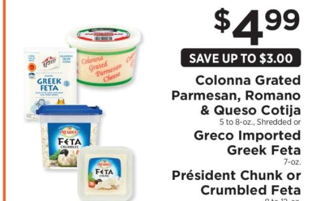 Colonna Grated Parmesan, Romano & Queso Cotija or Greco Imported Greek Feta