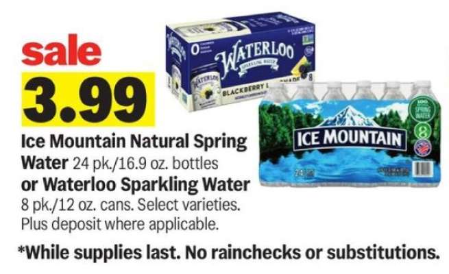 Ice Mountain Natural Spring Water or Waterloo Sparkling Water